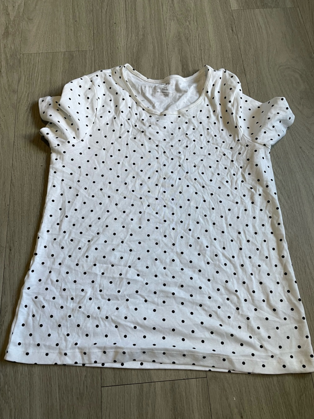 White Stag White Tee with Black Polka Dots